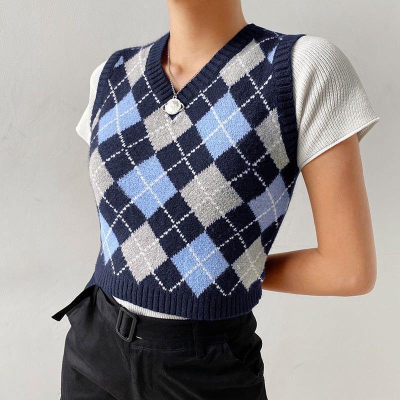 Silvia Knitted Plaid Crop Vest