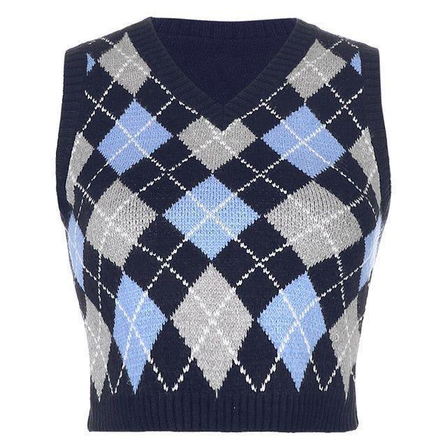 Silvia Knitted Plaid Crop Vest