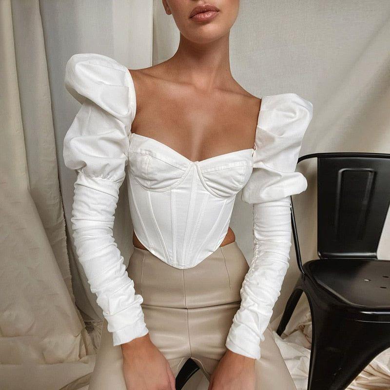 Augusta Puff Sleeve Corset Crop Top