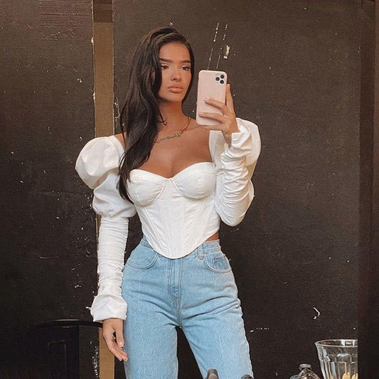 Augusta Puff Sleeve Corset Crop Top