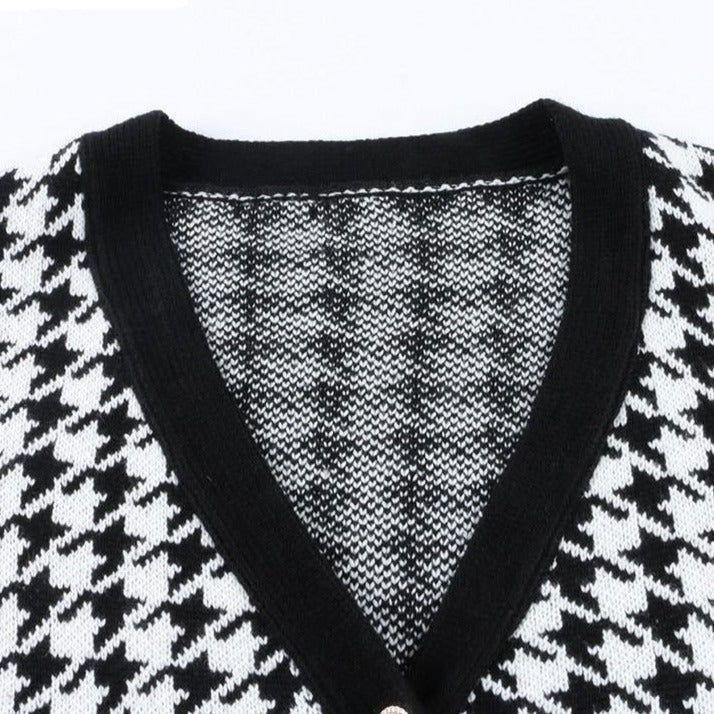 Killa Houndstooth Pattern Button Cardigan