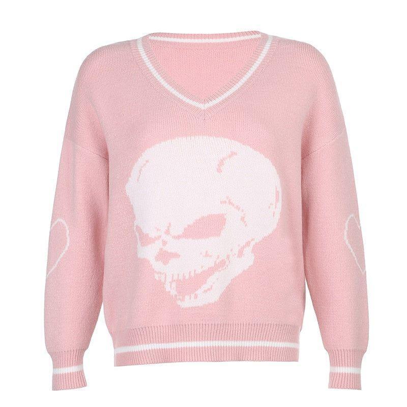 Evil Eye Skull Print Knitted Sweater