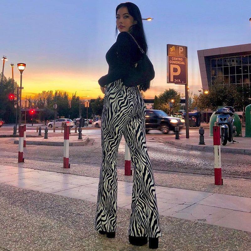 Priscilla Animal Print High Waisted Flare Pants