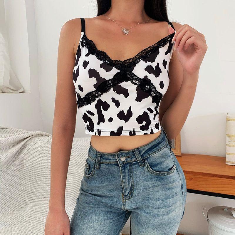 Lara Cow Print Lace Crop Top