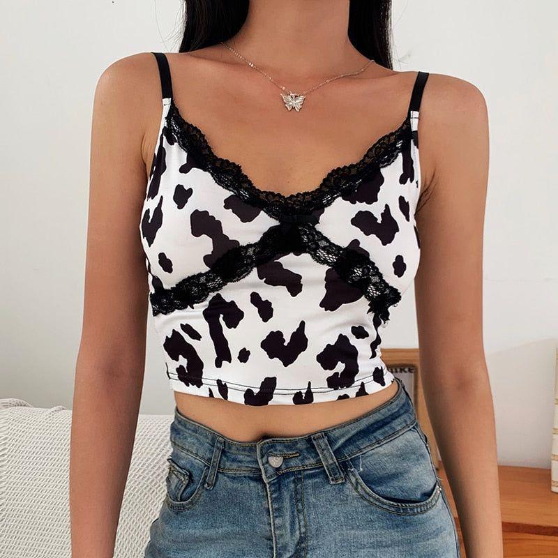 Lara Cow Print Lace Crop Top