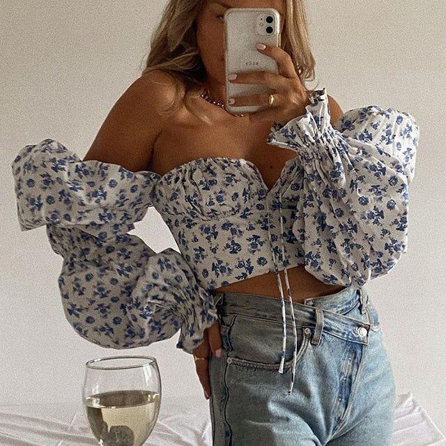 Trinity Puff Sleeve Ruched Crop Top