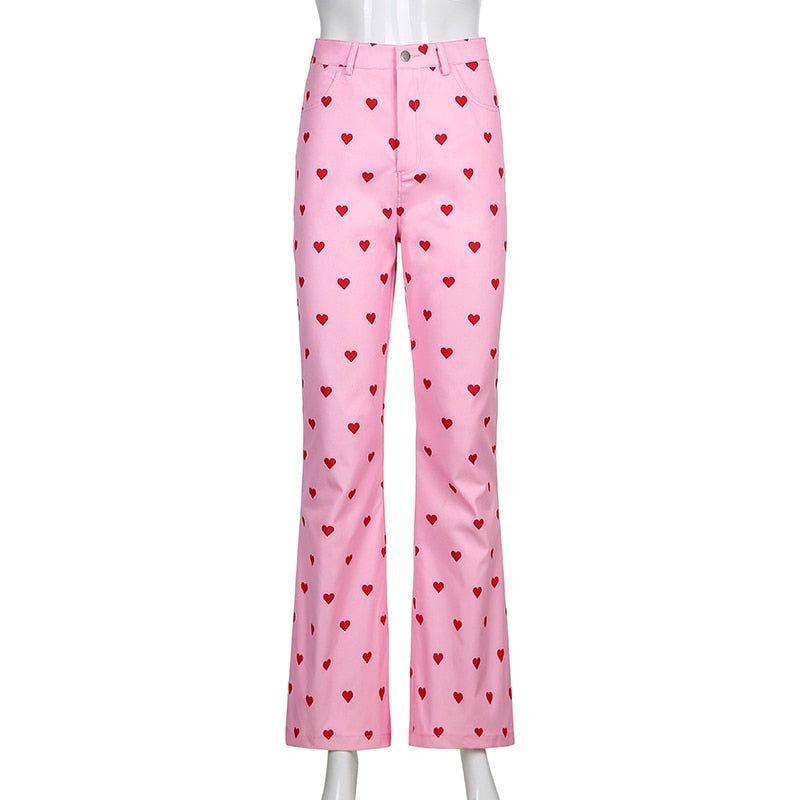 Henny Heart Print High Waist Pants