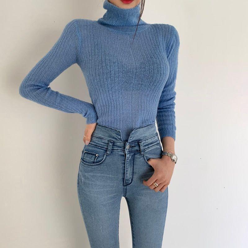 Brandy Turtleneck Ribbed Knit Crop Sweater