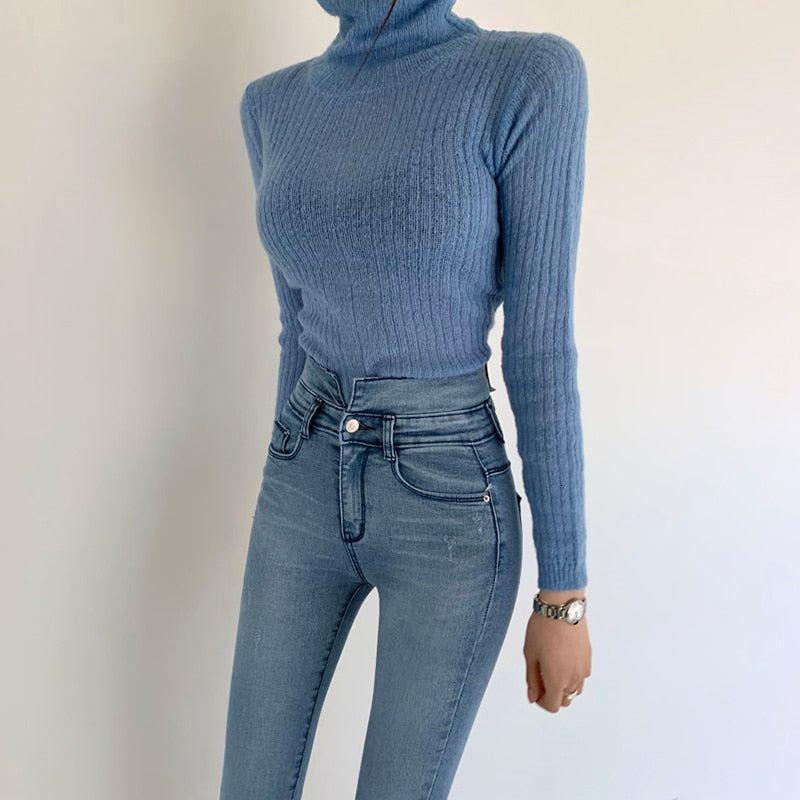 Brandy Turtleneck Ribbed Knit Crop Sweater