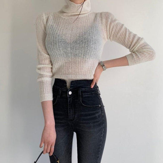 Brandy Turtleneck Ribbed Knit Crop Sweater