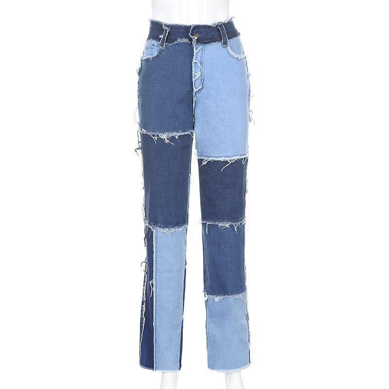 Kaylani Patchwork High Waist Street Jeans