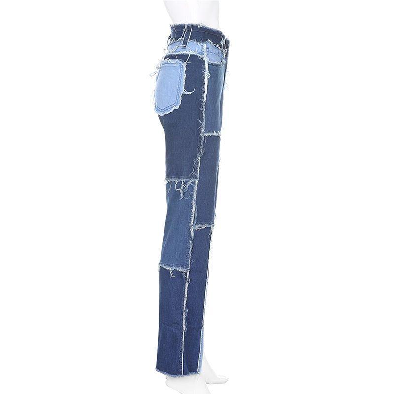 Kaylani Patchwork High Waist Street Jeans