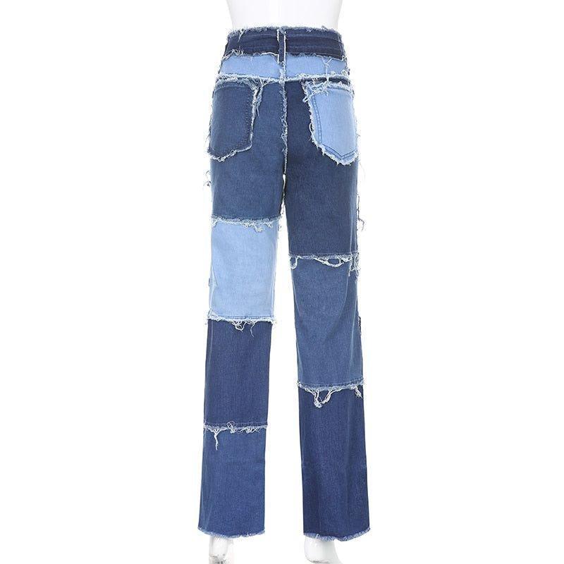 Kaylani Patchwork High Waist Street Jeans