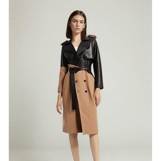 The Espresso Long Sleeve Spliced Trenchcoat