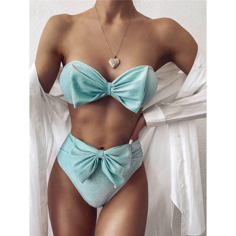 Luna Glitter Bowknot Decor Strapless Bikini Set