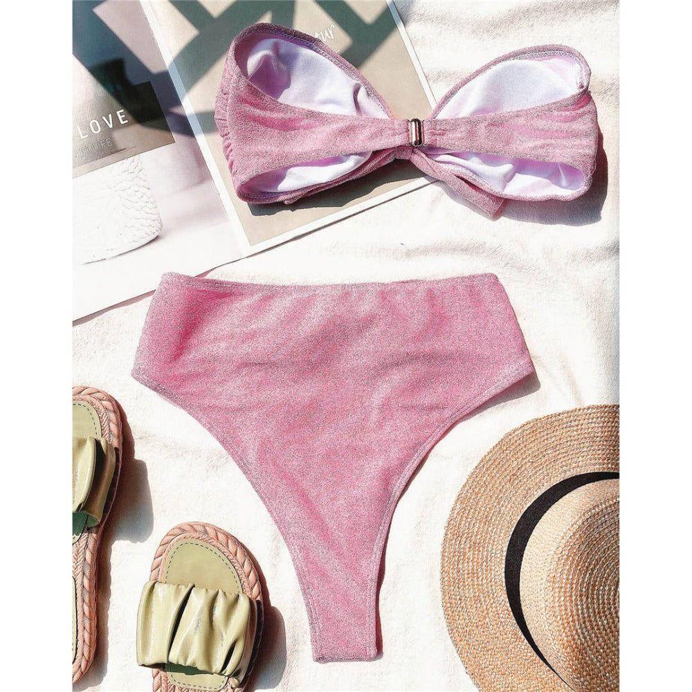 Luna Glitter Bowknot Decor Strapless Bikini Set