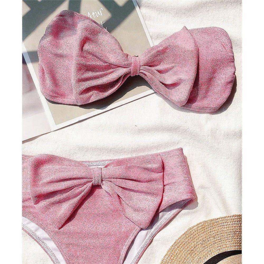 Luna Glitter Bowknot Decor Strapless Bikini Set