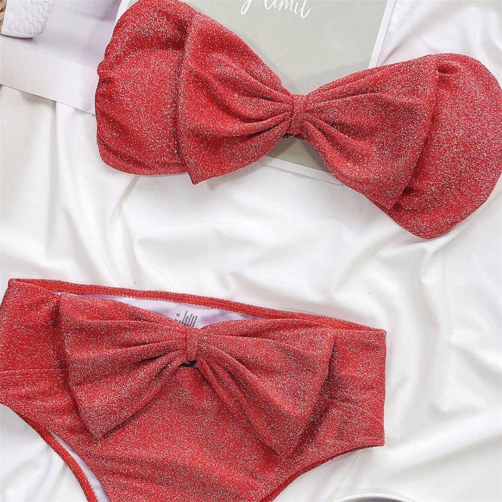 Luna Glitter Bowknot Decor Strapless Bikini Set