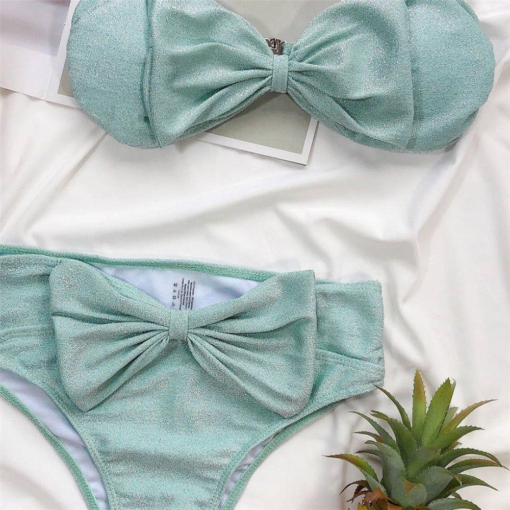 Luna Glitter Bowknot Decor Strapless Bikini Set