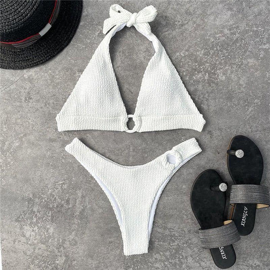 Bergliot Ring Linked Halter Ribbed Bikini