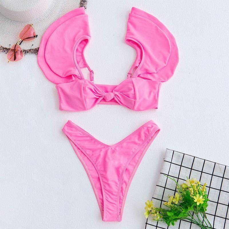 Lya Ruffled Front Knot Bikini Set