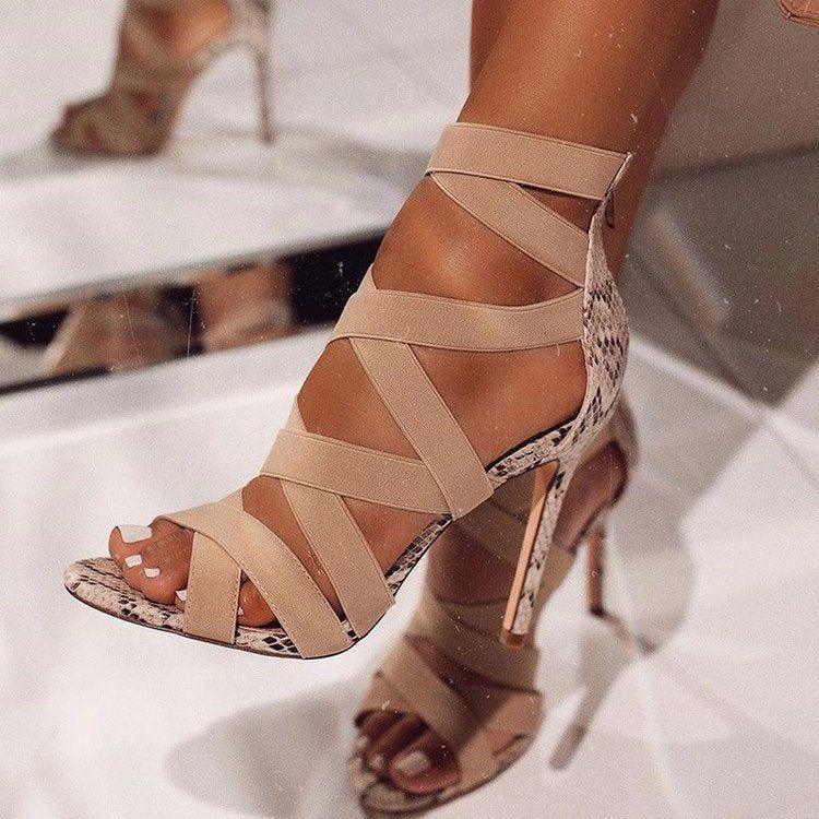 Cheeky Lace-Up Bandage Snake Heels