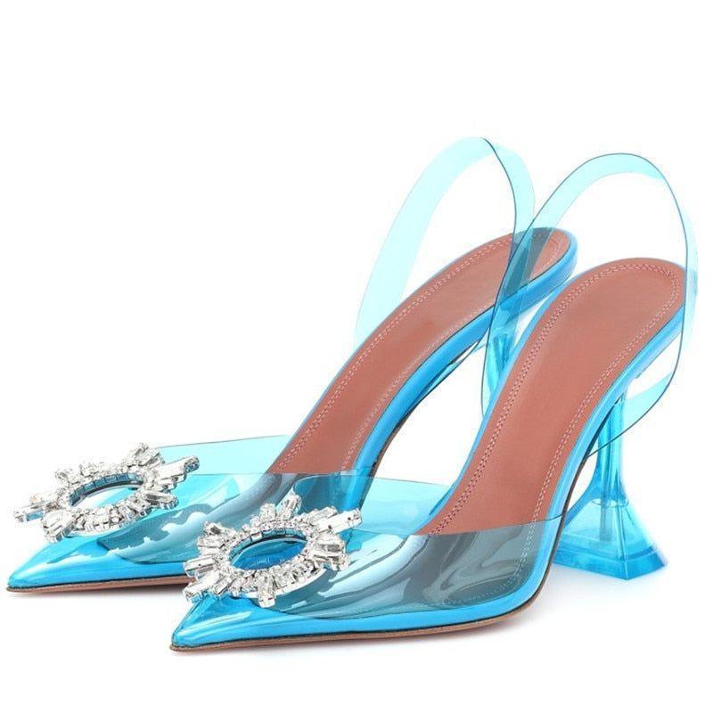 Color Cinderella Pointed Toe Crystal Brooch Heels