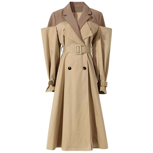 The Cappuccino Long Sleeve Spliced Trenchcoat