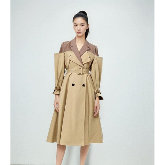 The Cappuccino Long Sleeve Spliced Trenchcoat