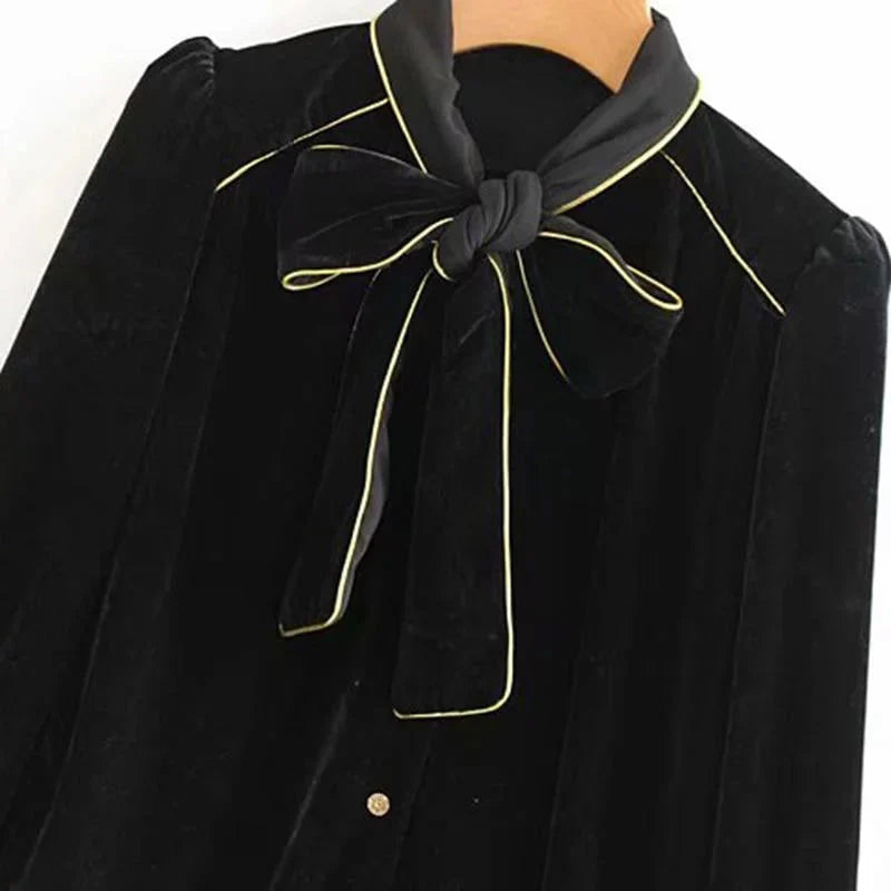 The Louise Velvet Bow Tie Blouse