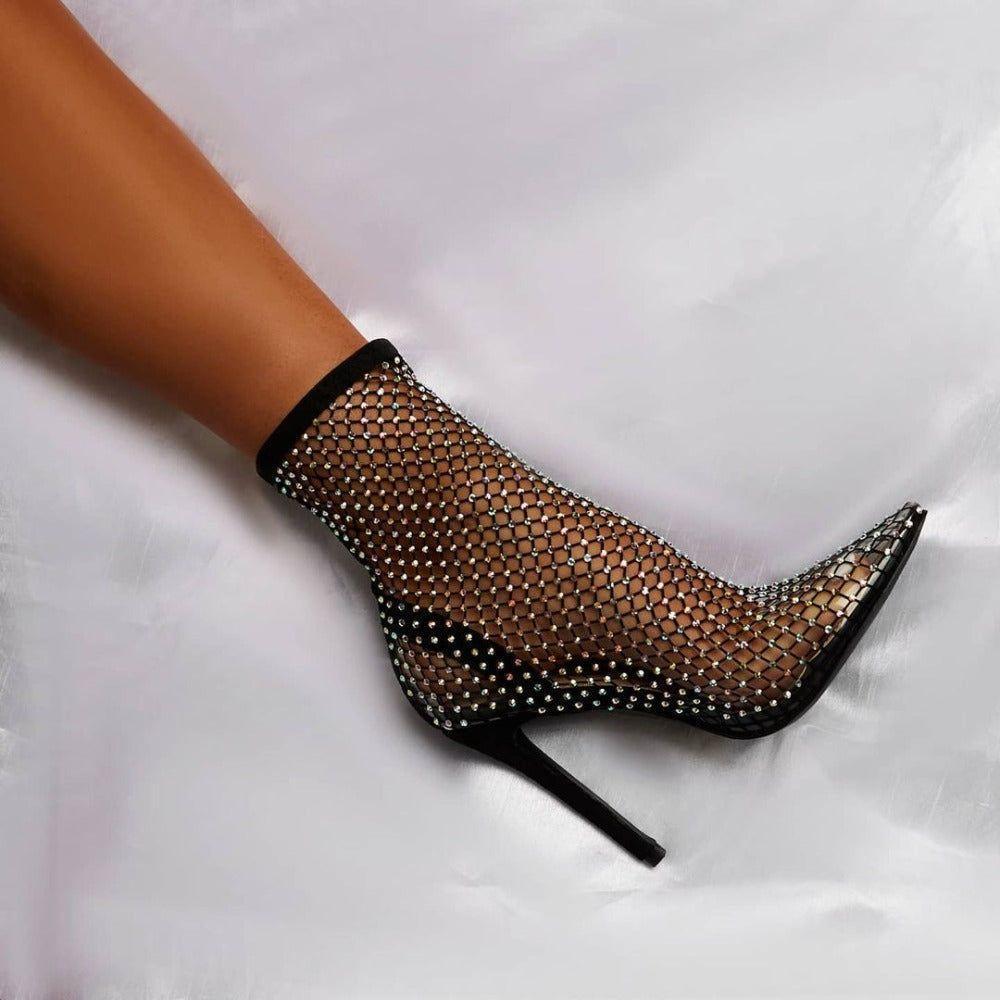 Glimmer Rhinestone Mesh Heel Boots