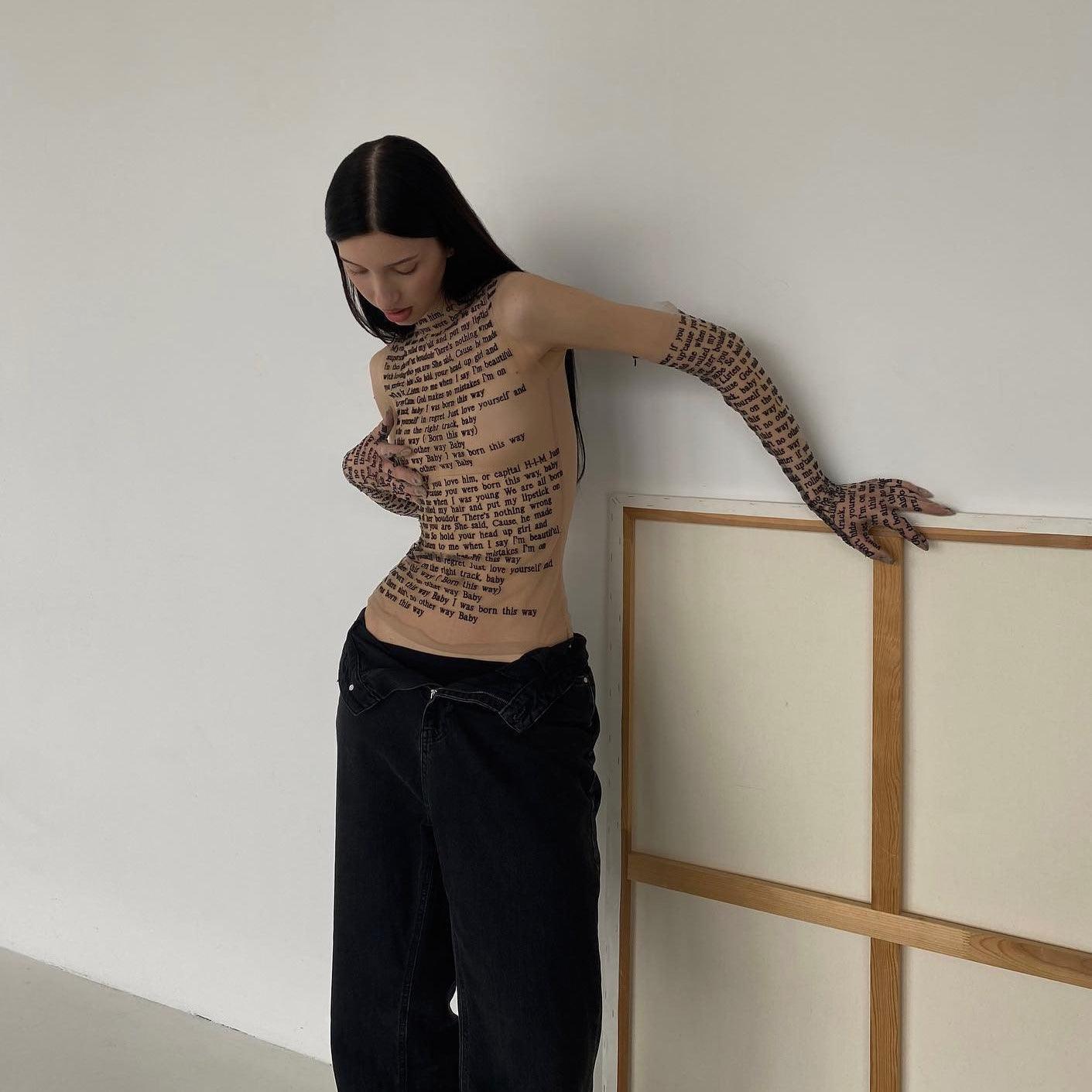 Body Language Mesh Tattoo Top With Gloves