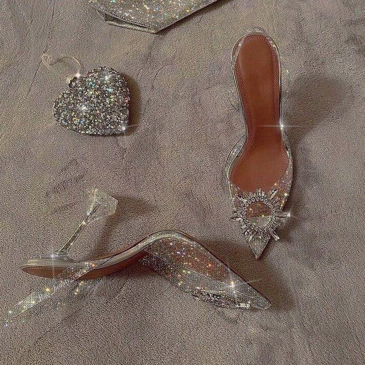 Cinderella Pointed Toe Crystal Brooch Heels