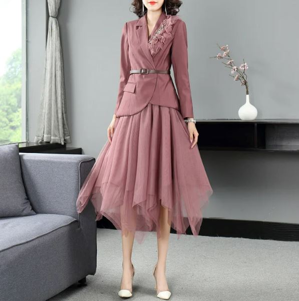 The Siohban Long Sleeve Two Piece Dress - Multiple Colors