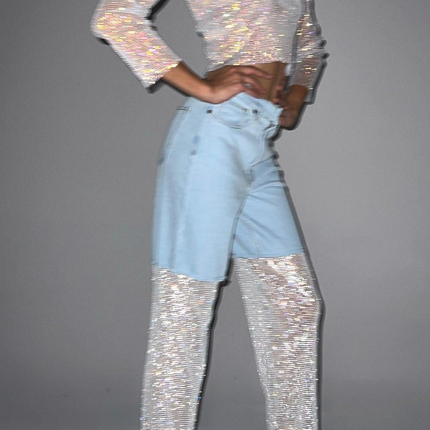 Night Moves Crystal Mesh Wide Leg Jeans