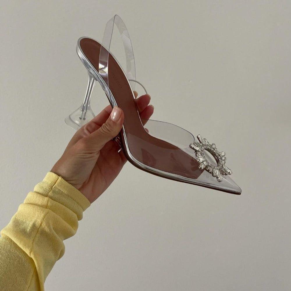 Cinderella Pointed Toe Crystal Brooch Heels