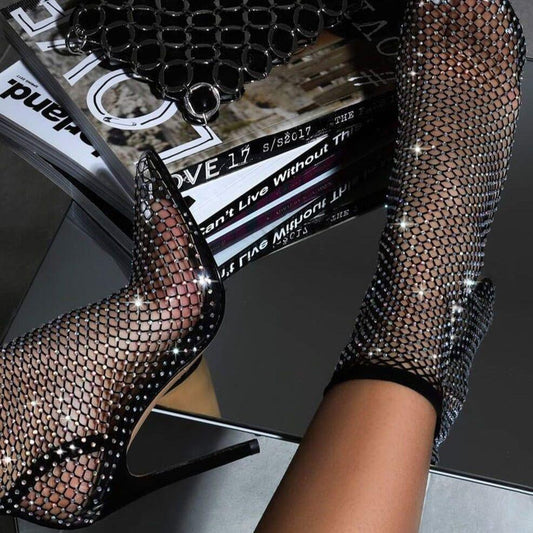 Glimmer Rhinestone Mesh Heel Boots