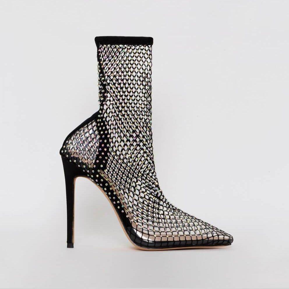 Glimmer Rhinestone Mesh Heel Boots