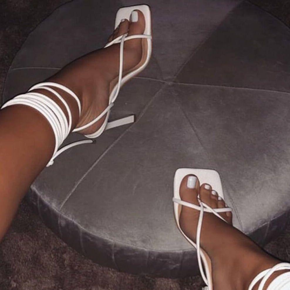 Ignite Lace Up Strappy Square Toe Heels