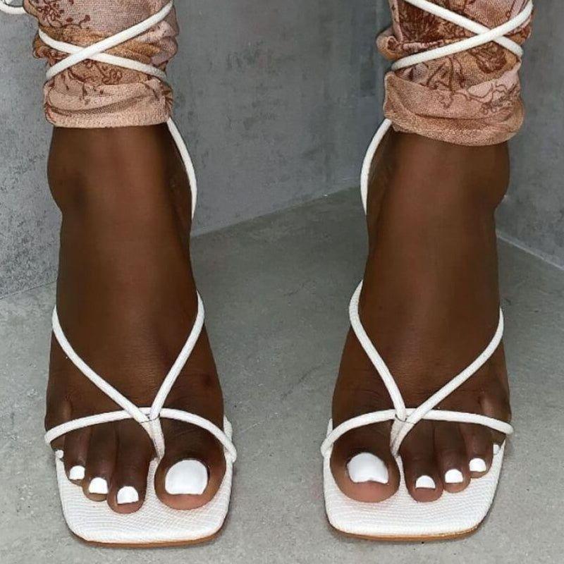 Ignite Lace Up Strappy Square Toe Heels