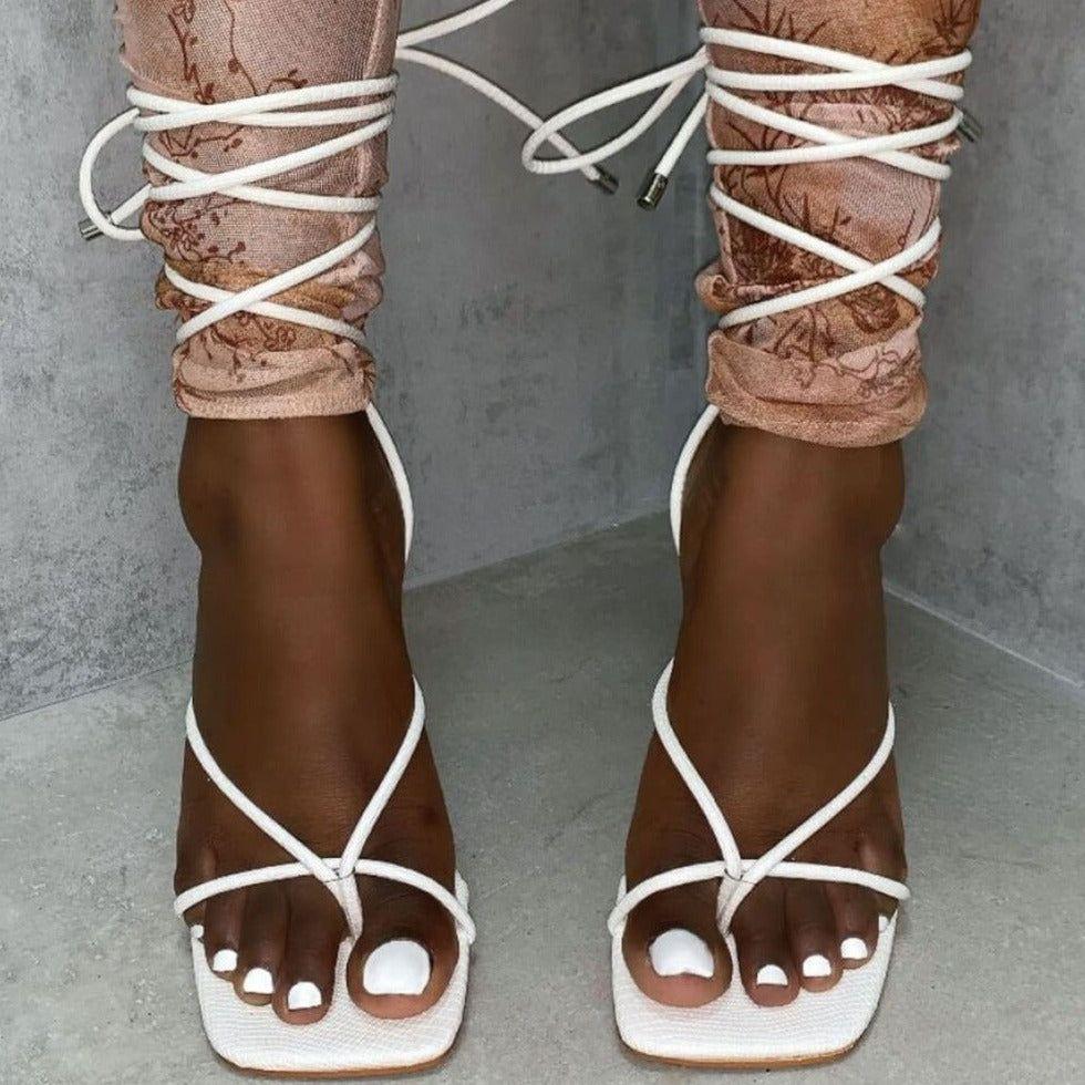 Ignite Lace Up Strappy Square Toe Heels