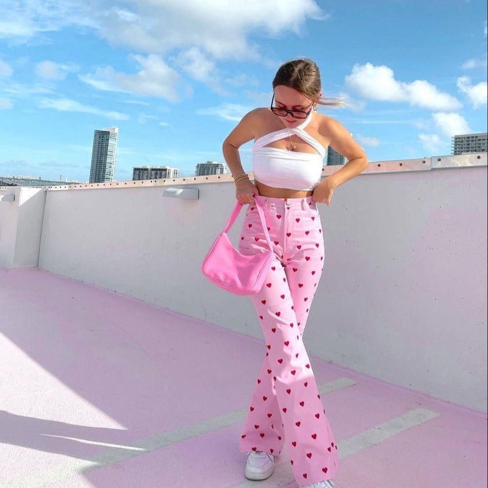Henny Heart Print High Waist Pants
