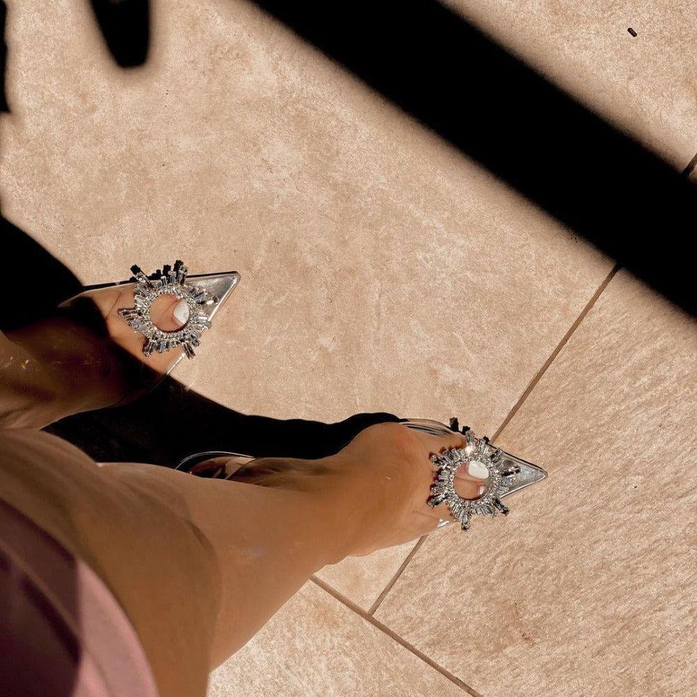 Cinderella Pointed Toe Crystal Brooch Heels