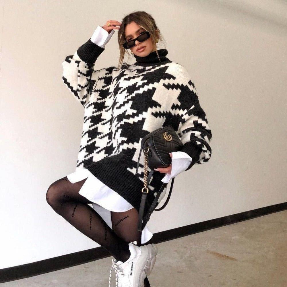 Madisyn Houndstooth Pattern Knit Sweater